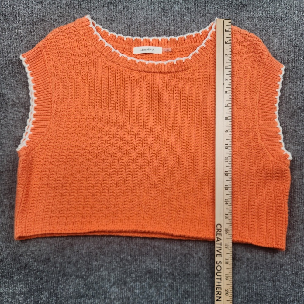Idem Ditto Orange Cotton Ribbed Knit Cropped Sweater Vest Scalloped Trim Small - Picture 3 of 6